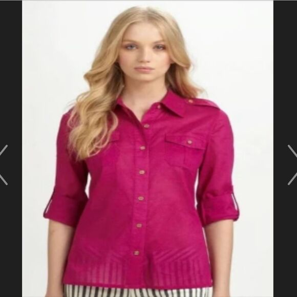 Tory Burch Brigitte Button Up Long Sleeve Blouse Size 6 - Picture 1 of 8
